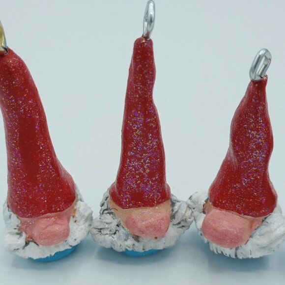 Red & Aqua Gnome Ornaments Christmas Pendant Handmade Original Folkart Set of 5 - Picture 3 of 8